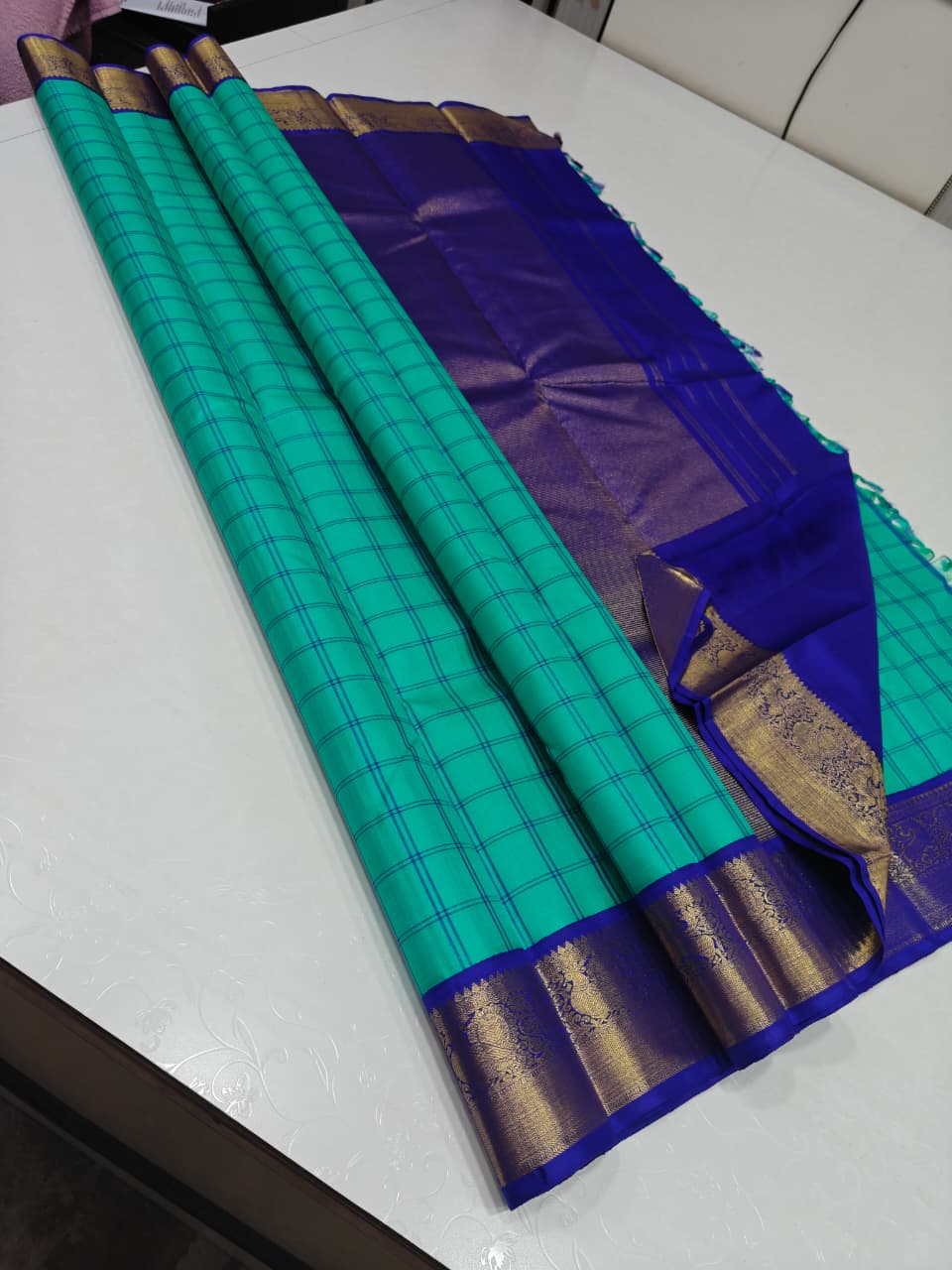 Turquoise Blue & Purple Silk Saree